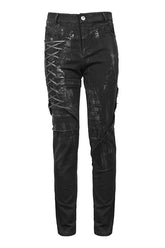 Black Punk Mecha Hand Painted Slim Mens Pants